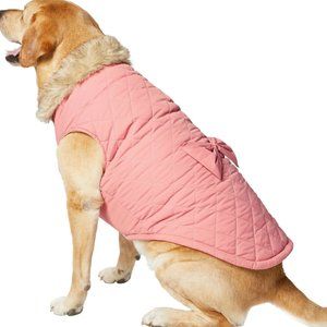 Frisco Aspen Warm Quilted Dog Coat Jacket Vest Pink Cream Faux-Fur Trim Sz 2XL